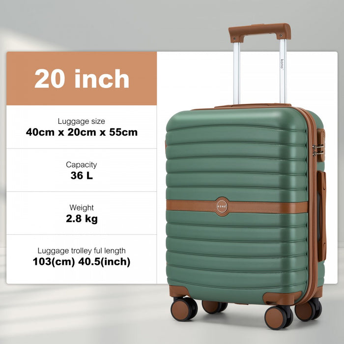 ABS+PC Hard Shell Cabin Suitcase Set with Travel Bag and Toiletry Pouch – 20-Inch – Green and Brown