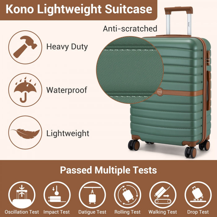 ABS+PC Hard Shell Cabin Suitcase Set with Travel Bag and Toiletry Pouch – 20-Inch – Green and Brown