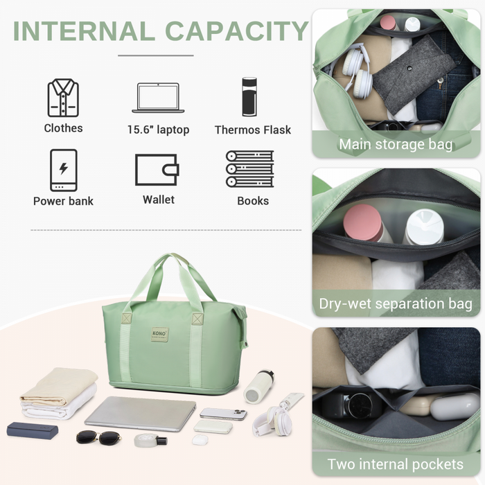 ABS+PC Hard Shell Cabin Suitcase Set with Travel Bag and Toiletry Pouch – 20-Inch – Green and Brown