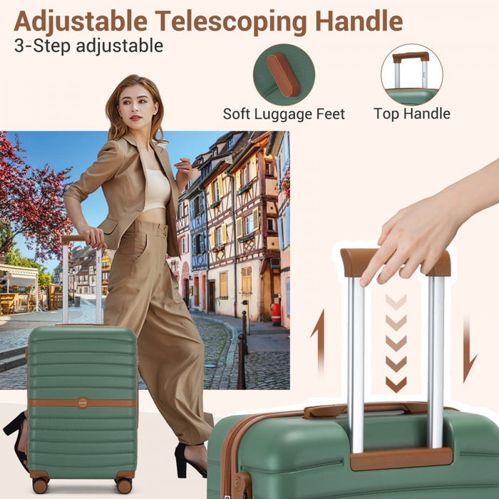 ABS+PC Hard Shell Cabin Suitcase Set with Travel Bag and Toiletry Pouch – 20-Inch – Green and Brown