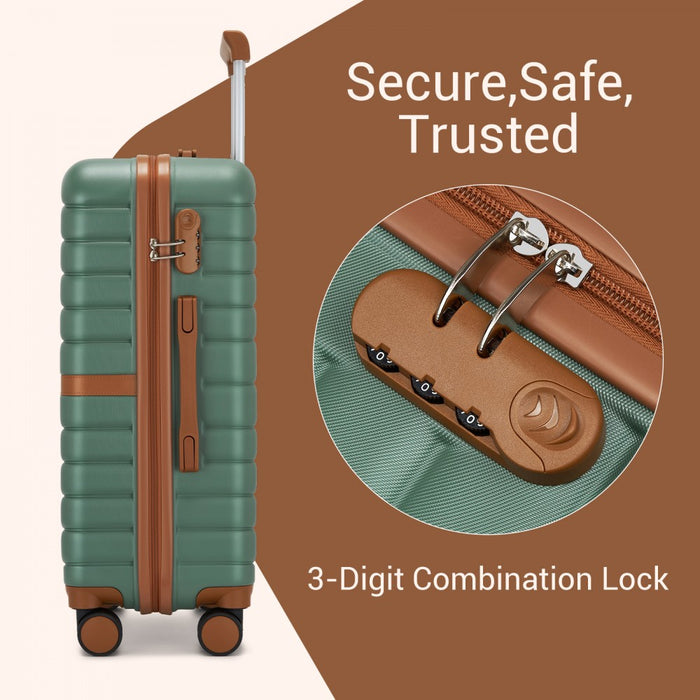 ABS+PC Hard Shell Cabin Suitcase Set with Travel Bag and Toiletry Pouch – 20-Inch – Green and Brown