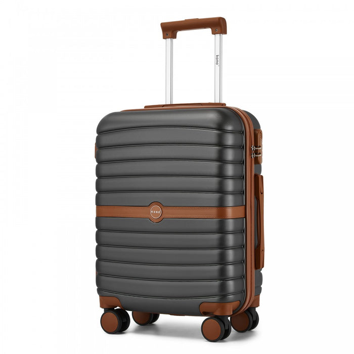 ABS+PC Striped Design with Colour-Block Details Carry-On Cabin Suitcase – 20-Inch – Grey and Brown