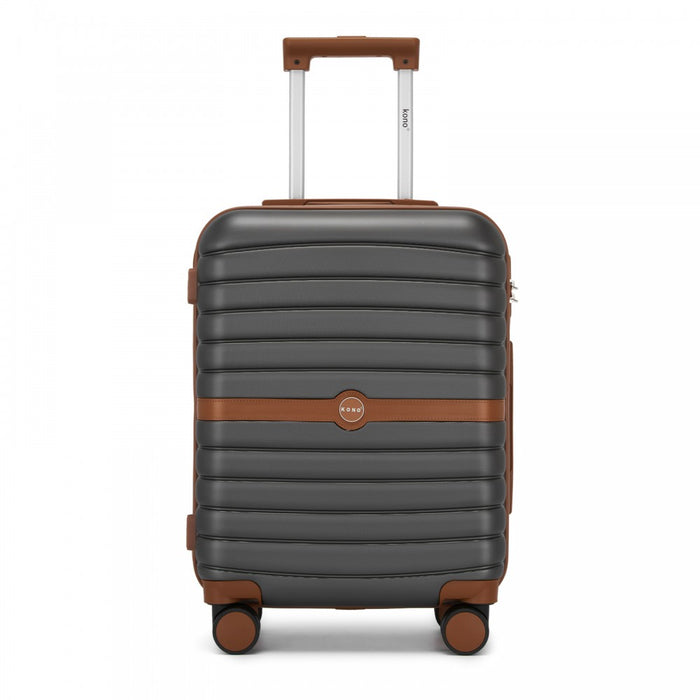 ABS+PC Striped Design with Colour-Block Details Carry-On Cabin Suitcase – 20-Inch – Grey and Brown