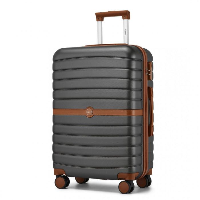 ABS+PC Striped Design with Colour-Block Details Medium Suitcase – 24-Inch – Grey and Brown