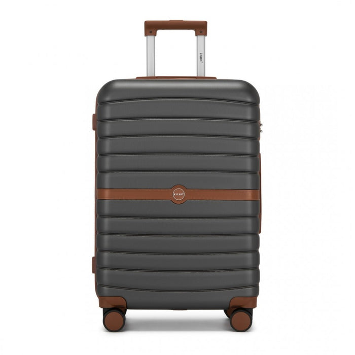 ABS+PC Striped Design with Colour-Block Details Medium Suitcase – 24-Inch – Grey and Brown