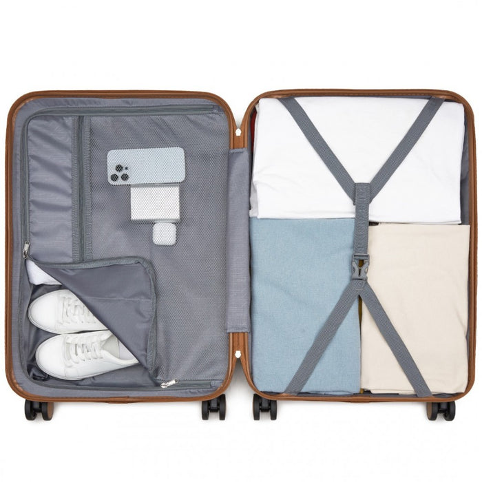 ABS+PC Striped Design with Colour-Block Details Medium Suitcase – 24-Inch – Grey and Brown