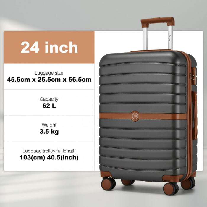 ABS+PC Striped Design with Colour-Block Details Medium Suitcase – 24-Inch – Grey and Brown