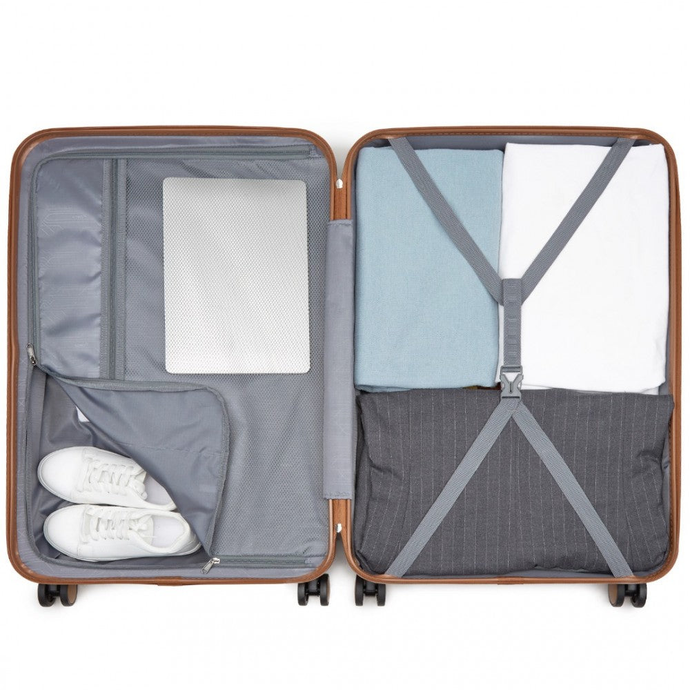 3-Piece Striped Design with Colour-Block Details ABS+PC Hard Shell Luggage Set – Grey and Brown