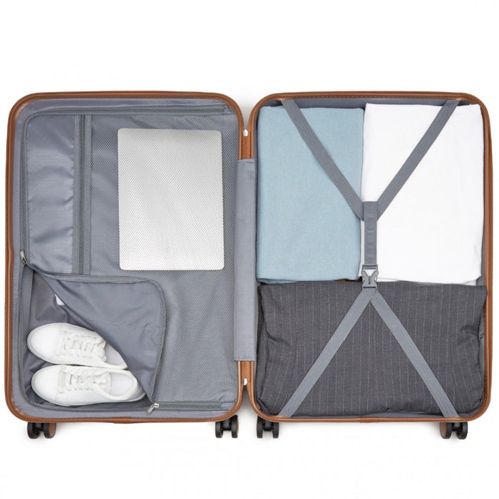 3-Piece Striped Design with Colour-Block Details ABS+PC Hard Shell Luggage Set – Grey and Brown