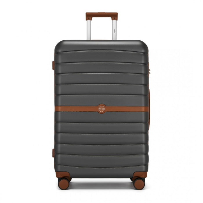 ABS+PC Striped Design with Colour-Block Details Large Checked Luggage – 28-Inch – Grey and Brown
