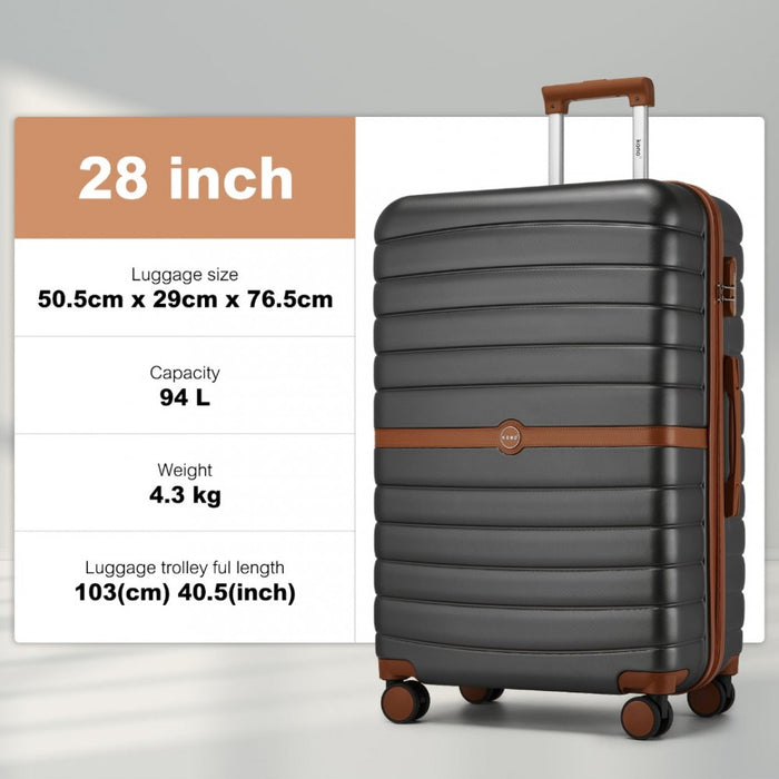 ABS+PC Striped Design with Colour-Block Details Large Checked Luggage – 28-Inch – Grey and Brown