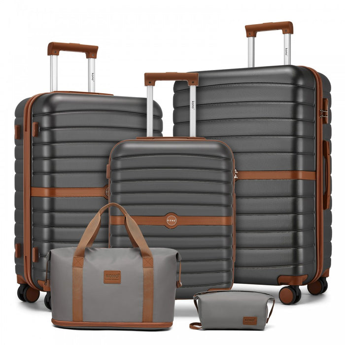 3-Piece ABS+PC Suitcase Set with Travel Bag and Toiletry Pouch – Grey and Brown