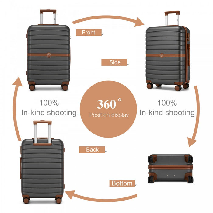 ABS+PC Striped Design with Colour-Block Details Large Checked Luggage – 28-Inch – Grey and Brown