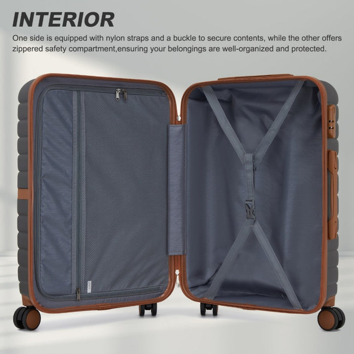 ABS+PC Striped Design with Colour-Block Details Carry-On Cabin Suitcase – 20-Inch – Grey and Brown