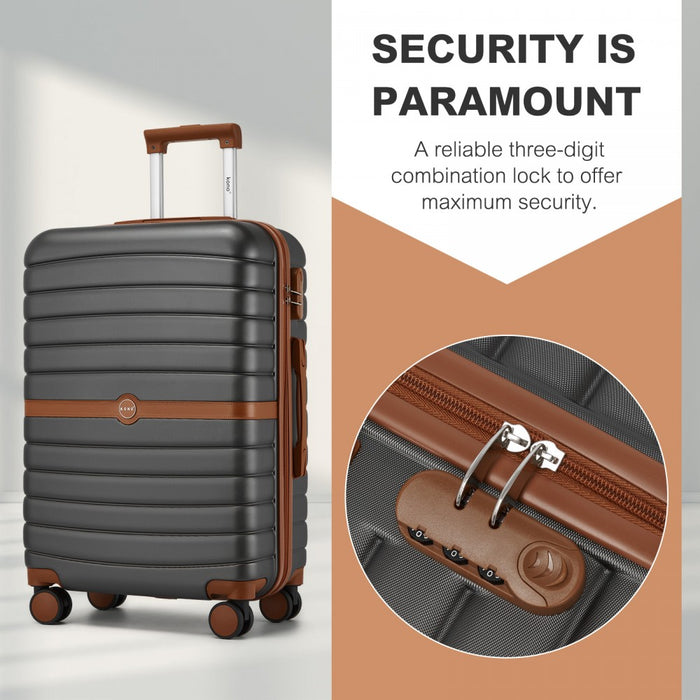 3-Piece Striped Design with Colour-Block Details ABS+PC Hard Shell Luggage Set – Grey and Brown