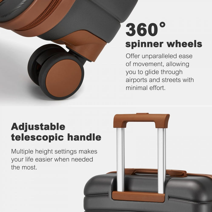 3-Piece Striped Design with Colour-Block Details ABS+PC Hard Shell Luggage Set – Grey and Brown