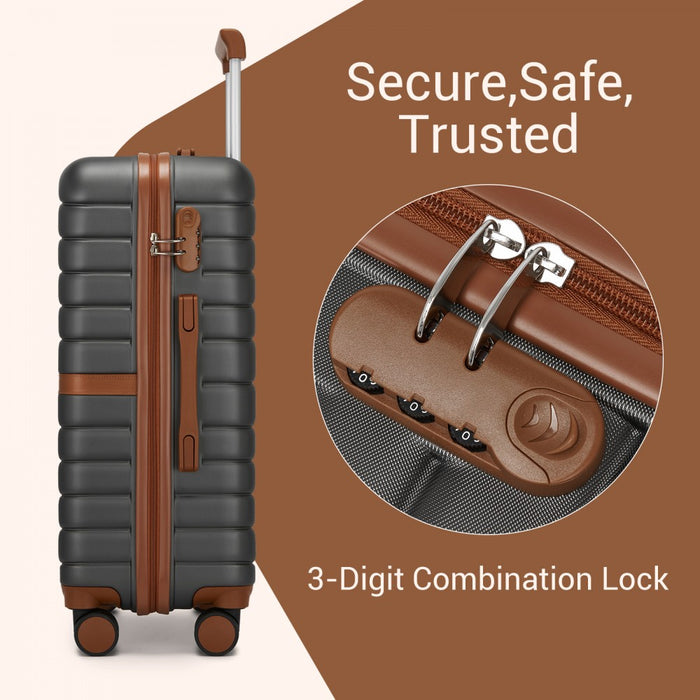 ABS+PC Hard Shell Cabin Suitcase Set with Travel Bag and Toiletry Pouch – 20-Inch – Grey and Brown