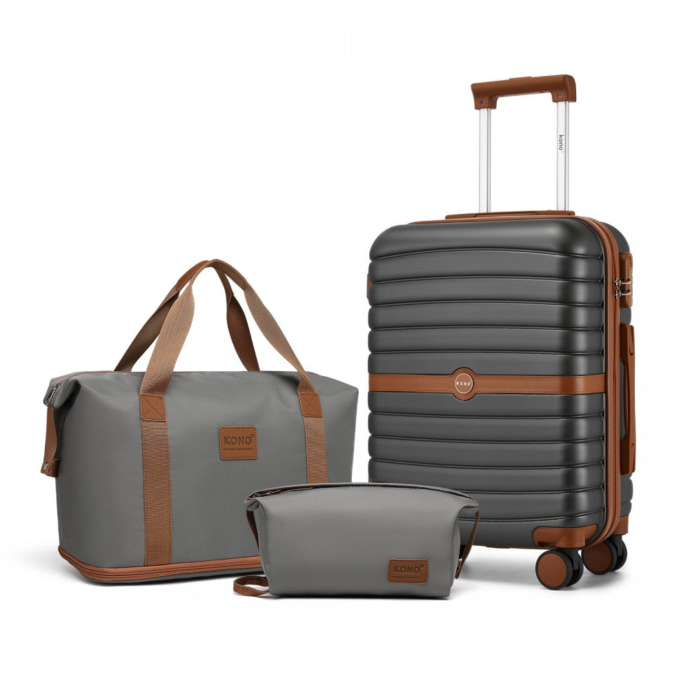 ABS+PC Hard Shell Cabin Suitcase Set with Travel Bag and Toiletry Pouch – 20-Inch – Grey and Brown