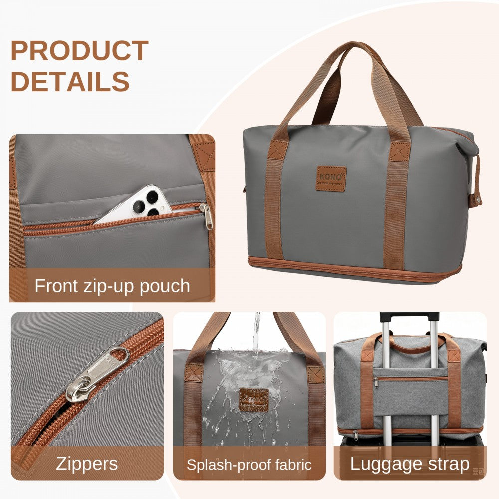 ABS+PC Hard Shell Cabin Suitcase Set with Travel Bag and Toiletry Pouch – 20-Inch – Grey and Brown