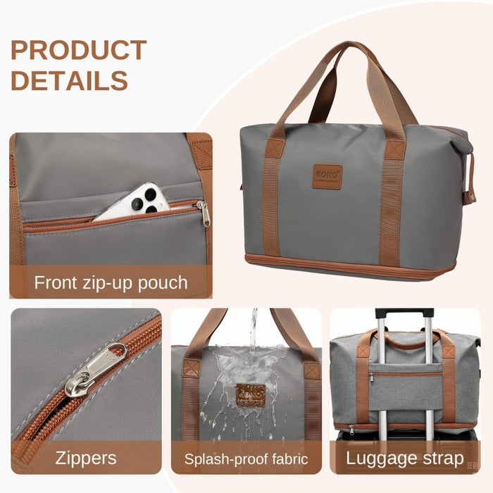 ABS+PC Hard Shell Cabin Suitcase Set with Travel Bag and Toiletry Pouch – 20-Inch – Grey and Brown