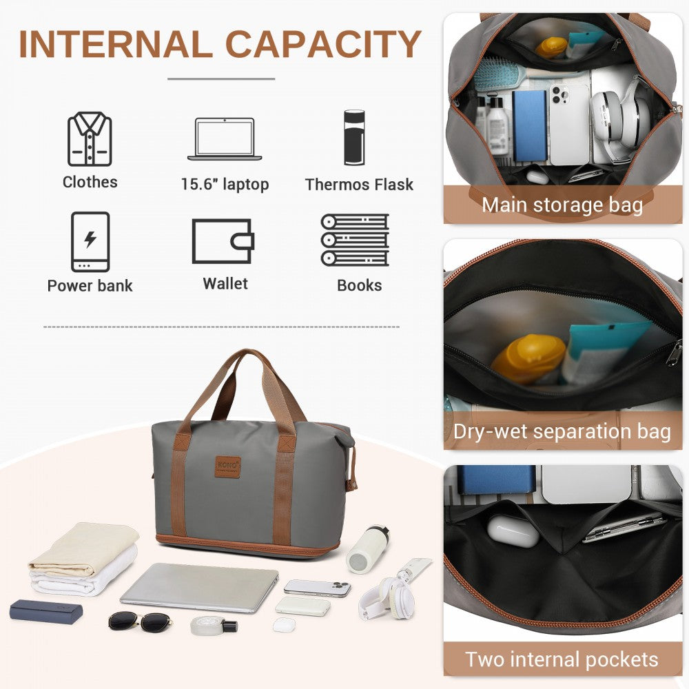 ABS+PC Hard Shell Cabin Suitcase Set with Travel Bag and Toiletry Pouch – 20-Inch – Grey and Brown