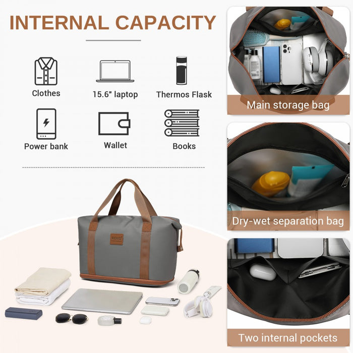 ABS+PC Hard Shell Cabin Suitcase Set with Travel Bag and Toiletry Pouch – 20-Inch – Grey and Brown