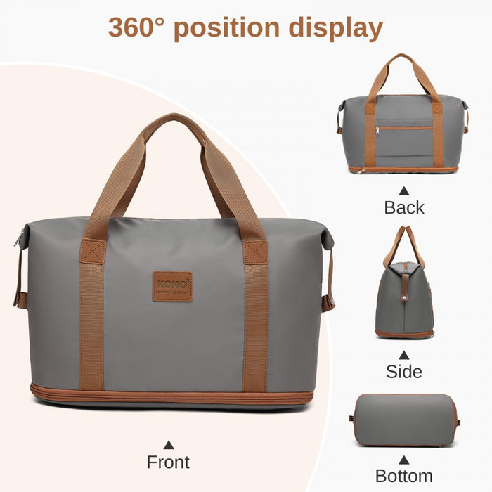 ABS+PC Hard Shell Cabin Suitcase Set with Travel Bag and Toiletry Pouch – 20-Inch – Grey and Brown