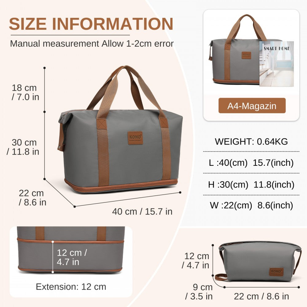 ABS+PC Hard Shell Cabin Suitcase Set with Travel Bag and Toiletry Pouch – 20-Inch – Grey and Brown