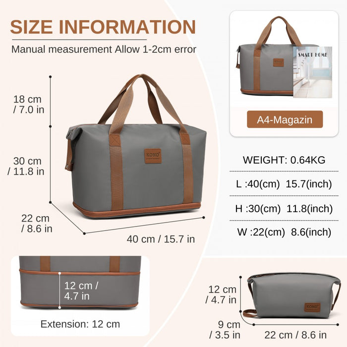 ABS+PC Hard Shell Cabin Suitcase Set with Travel Bag and Toiletry Pouch – 20-Inch – Grey and Brown