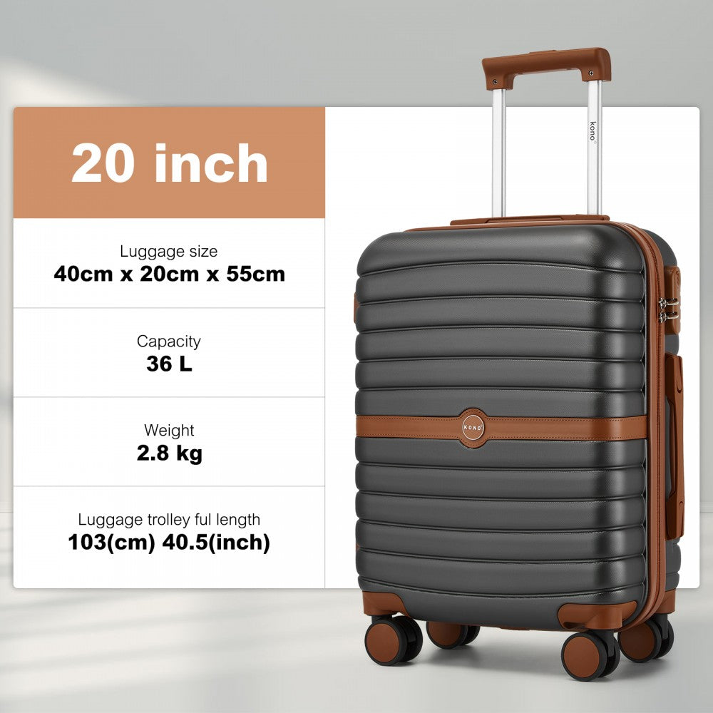 ABS+PC Hard Shell Cabin Suitcase Set with Travel Bag and Toiletry Pouch – 20-Inch – Grey and Brown