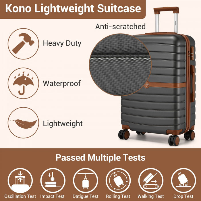 ABS+PC Hard Shell Cabin Suitcase Set with Travel Bag and Toiletry Pouch – 20-Inch – Grey and Brown