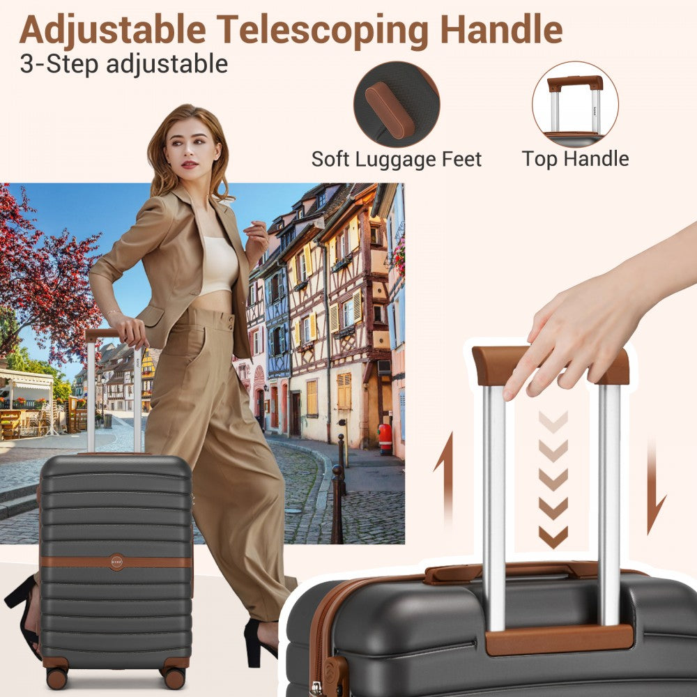 ABS+PC Hard Shell Cabin Suitcase Set with Travel Bag and Toiletry Pouch – 20-Inch – Grey and Brown