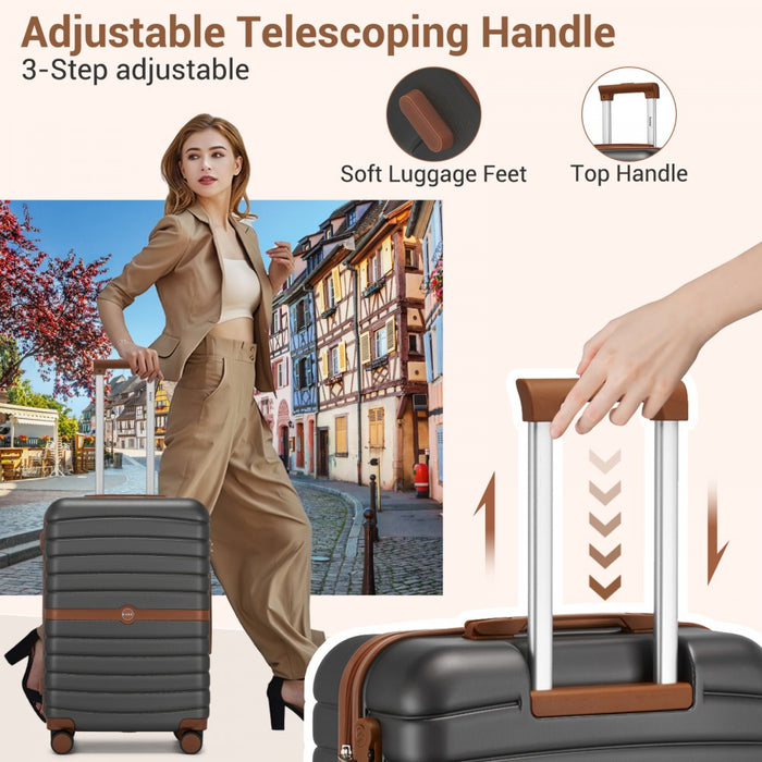 ABS+PC Hard Shell Cabin Suitcase Set with Travel Bag and Toiletry Pouch – 20-Inch – Grey and Brown