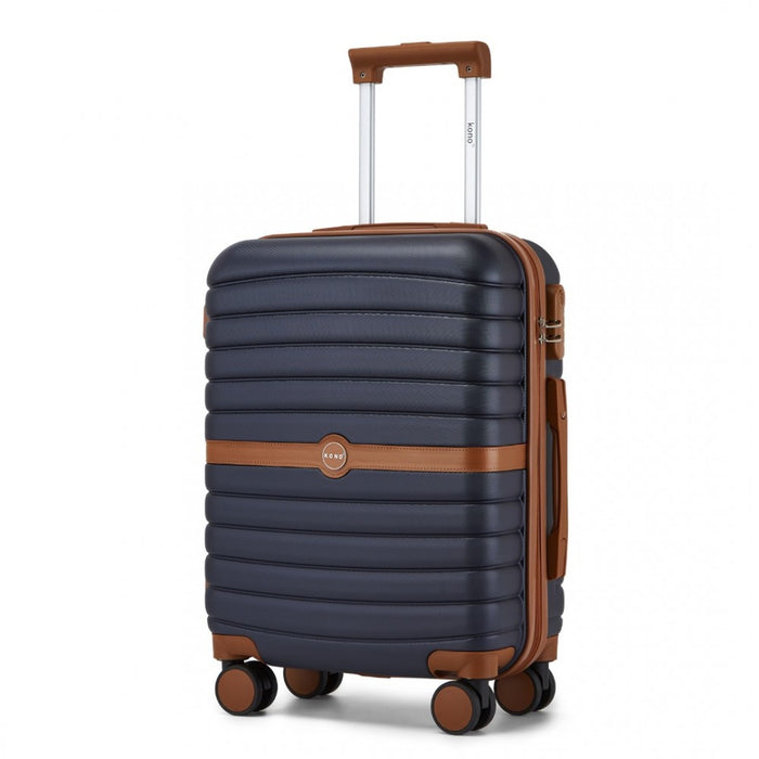 ABS+PC Striped Design with Colour-Block Details Carry-On Cabin Suitcase – 20-Inch – Navy and Brown