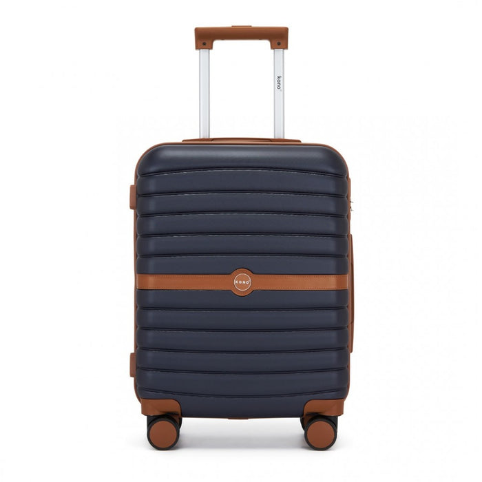 ABS+PC Striped Design with Colour-Block Details Carry-On Cabin Suitcase – 20-Inch – Navy and Brown