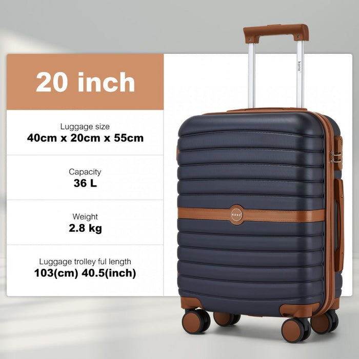 ABS+PC Striped Design with Colour-Block Details Carry-On Cabin Suitcase – 20-Inch – Navy and Brown