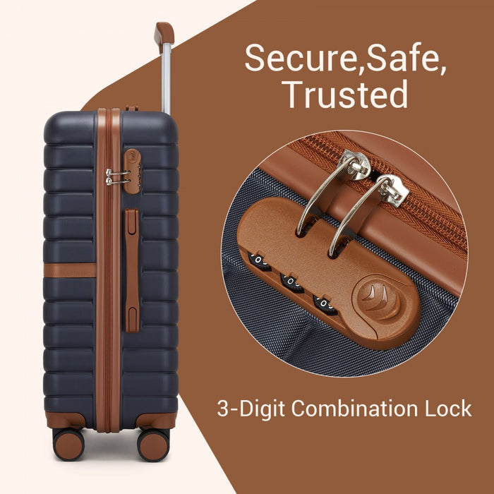ABS+PC Hard Shell Cabin Suitcase Set with Travel Bag and Toiletry Pouch – 20-Inch – Navy and Brown