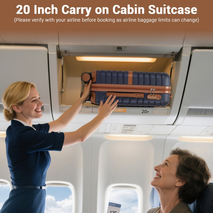 ABS+PC Hard Shell Cabin Suitcase Set with Travel Bag and Toiletry Pouch – 20-Inch – Navy and Brown