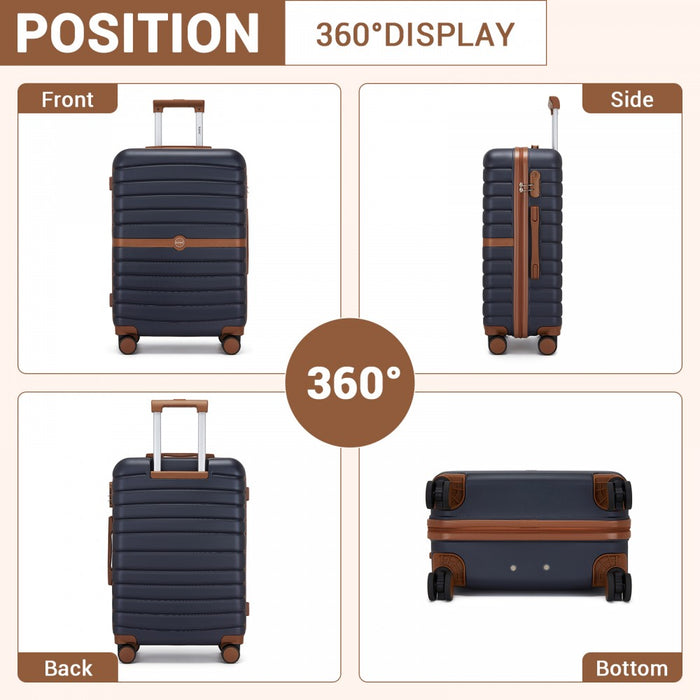 ABS+PC Hard Shell Cabin Suitcase Set with Travel Bag and Toiletry Pouch – 20-Inch – Navy and Brown