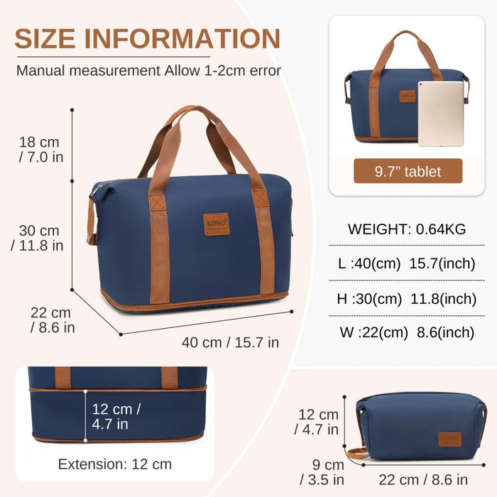 ABS+PC Hard Shell Cabin Suitcase Set with Travel Bag and Toiletry Pouch – 20-Inch – Navy and Brown