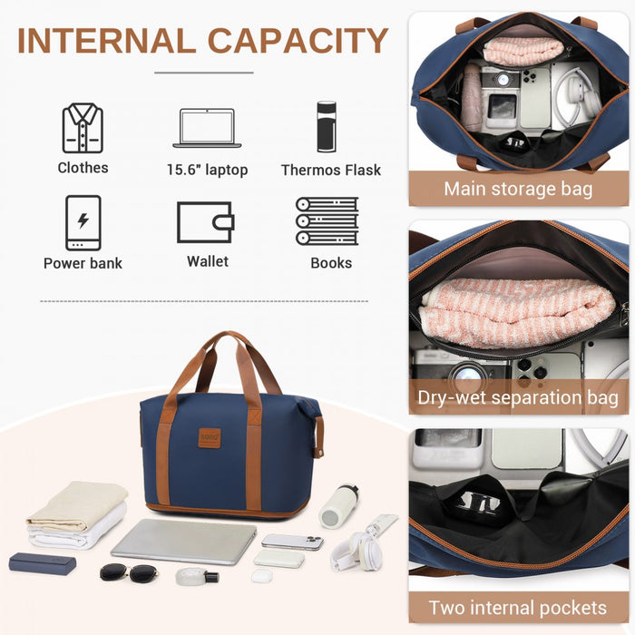 ABS+PC Hard Shell Cabin Suitcase Set with Travel Bag and Toiletry Pouch – 20-Inch – Navy and Brown