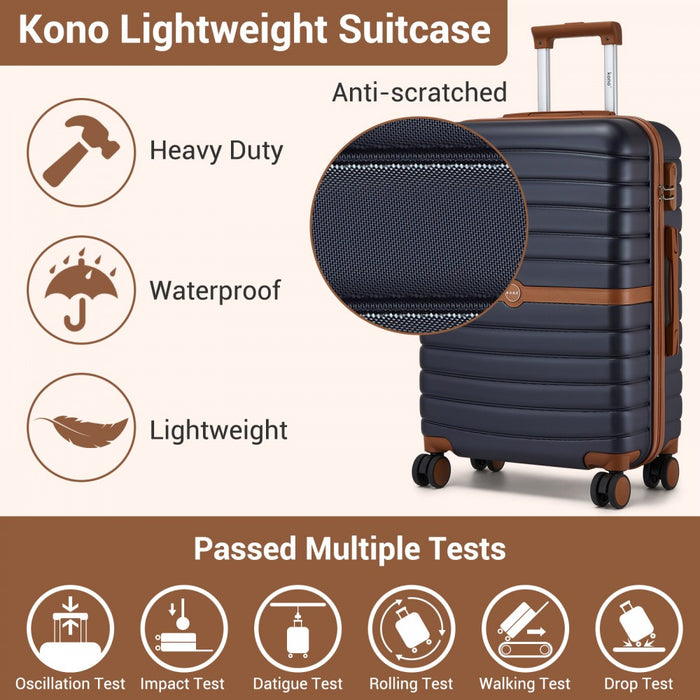 ABS+PC Hard Shell Cabin Suitcase Set with Travel Bag and Toiletry Pouch – 20-Inch – Navy and Brown