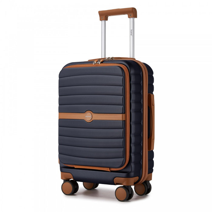 Front-Opening Cabin Suitcase with 15.6-Inch Laptop Compartment – 21-Inch – Navy and Brown