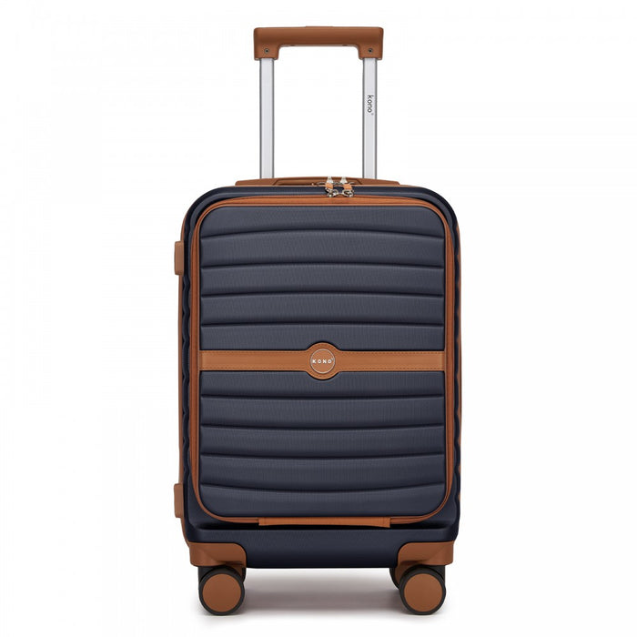 Front-Opening Cabin Suitcase with 15.6-Inch Laptop Compartment – 21-Inch – Navy and Brown