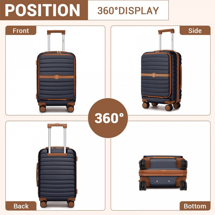 Front-Opening Cabin Suitcase with 15.6-Inch Laptop Compartment – 21-Inch – Navy and Brown