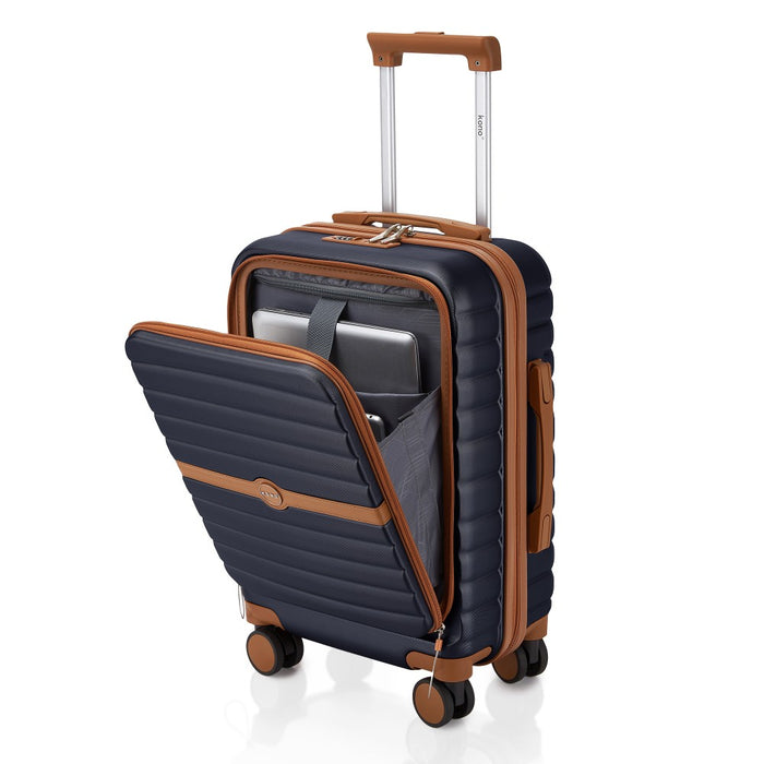 Front-Opening Cabin Suitcase with 15.6-Inch Laptop Compartment – 21-Inch – Navy and Brown