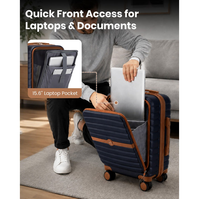 Front-Opening Cabin Suitcase with 15.6-Inch Laptop Compartment – 21-Inch – Navy and Brown