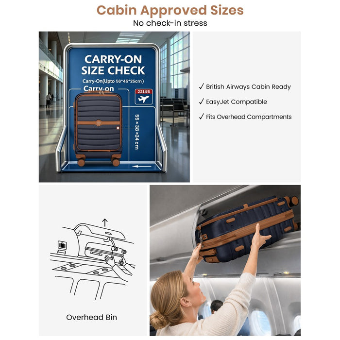 Front-Opening Cabin Suitcase with 15.6-Inch Laptop Compartment – 21-Inch – Navy and Brown