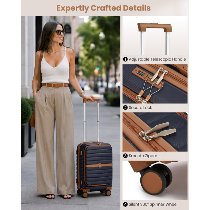 Front-Opening Cabin Suitcase with 15.6-Inch Laptop Compartment – 21-Inch – Navy and Brown