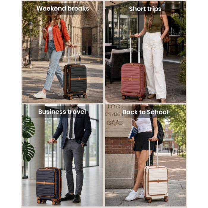 Front-Opening Cabin Suitcase with 15.6-Inch Laptop Compartment – 21-Inch – Navy and Brown